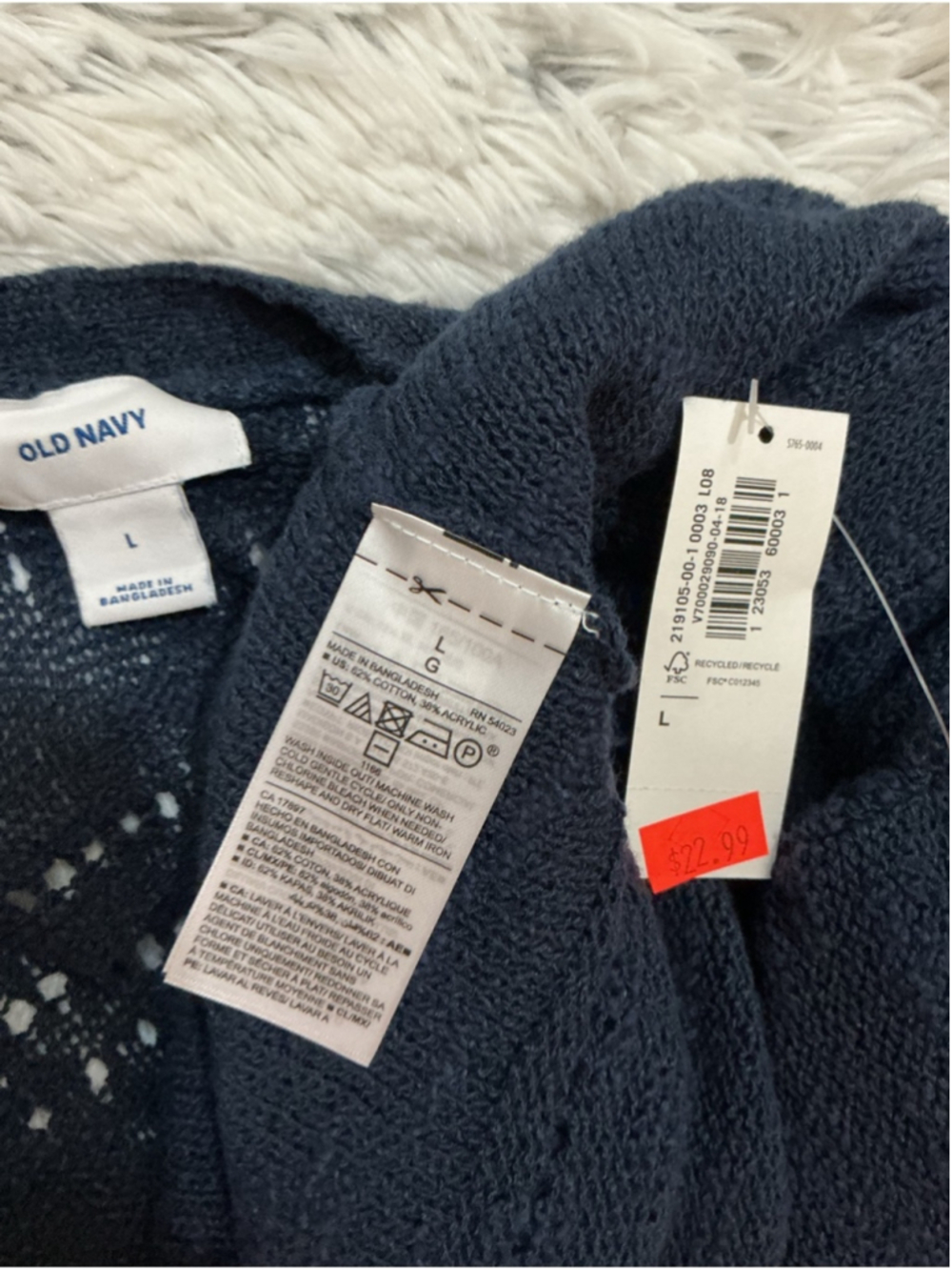 Old Navy Navy Fringe Open Front Cardigan Sweater Large New with tags - Picture 6 of 13
